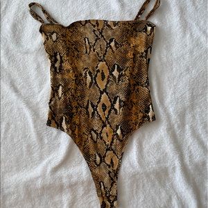 Snake Pattern Cowl Neck Thong Back Tank Bodysuit